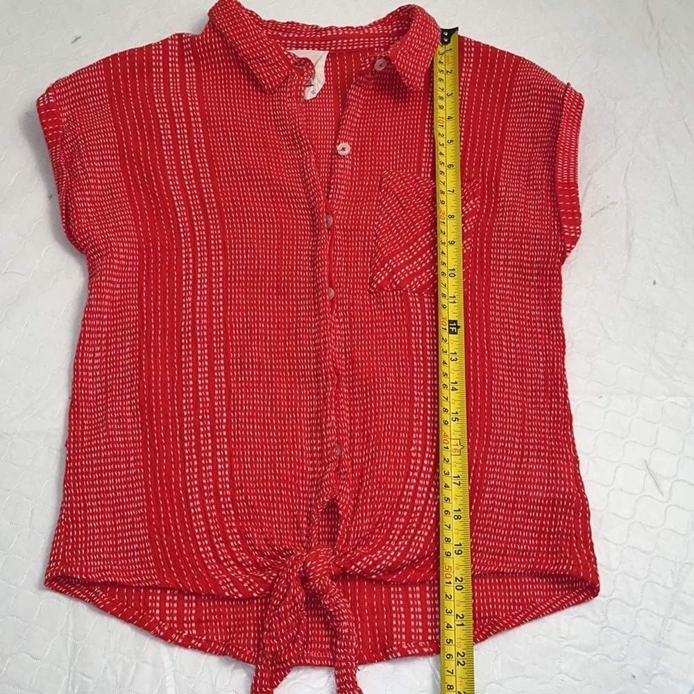 Harper Heritage red orange short sleeve button down with tie bottom - Picture 6 of 9